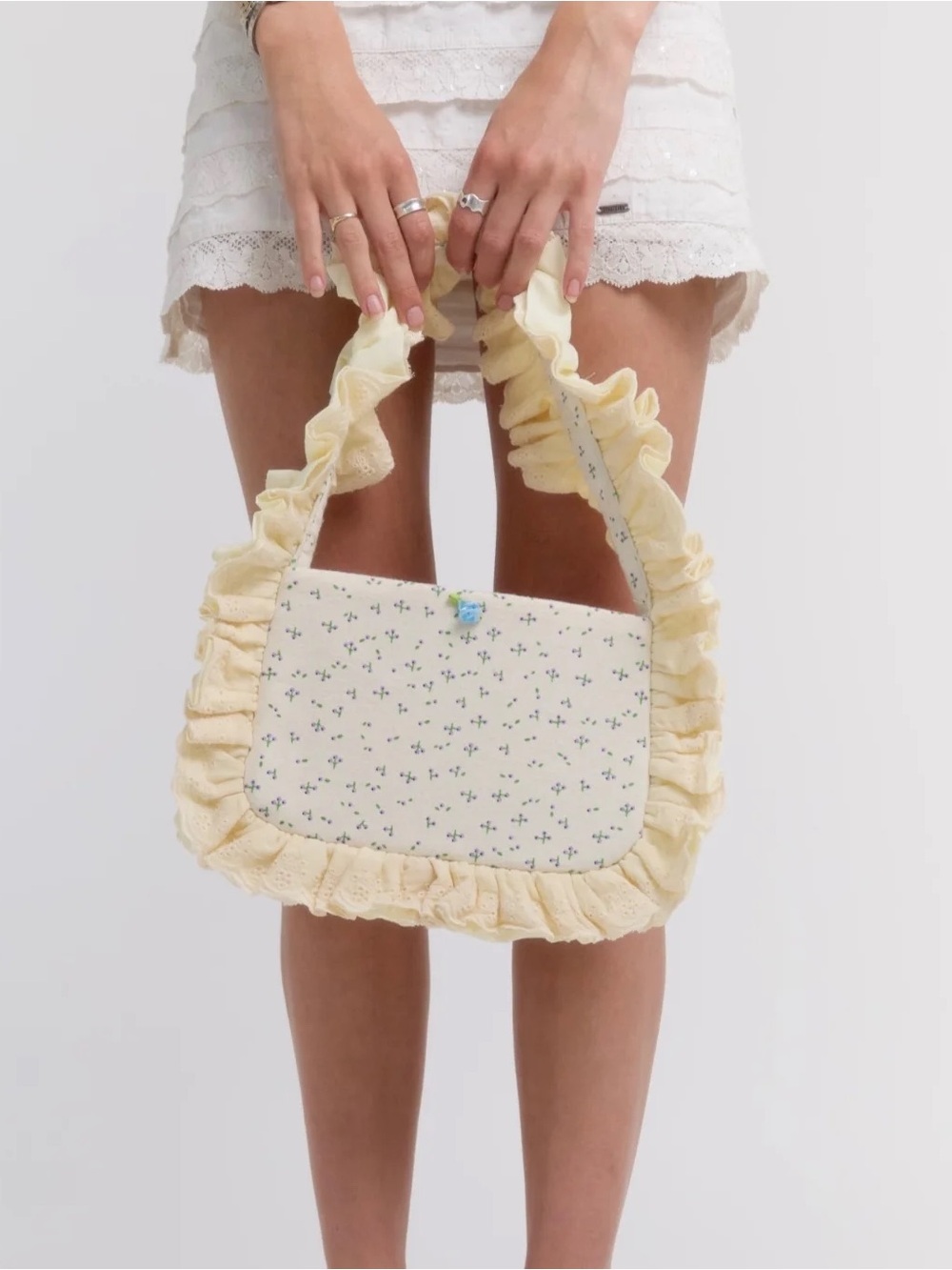 Baggy London Ditsy Floral Baguette Shoulder Bag with Eyelet Ruffle Trim